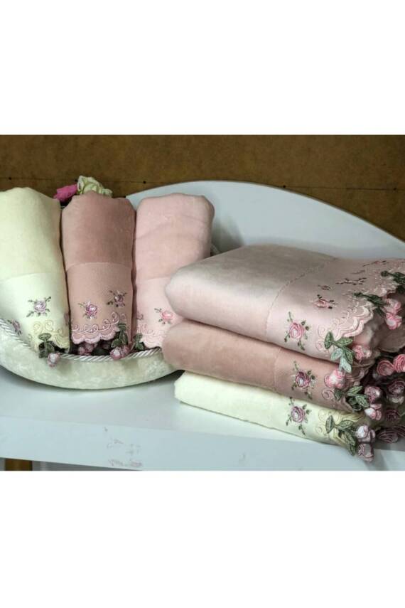 Mnt Kadife Küpeli 6'lı Havlu Seti (Asorti) - 1