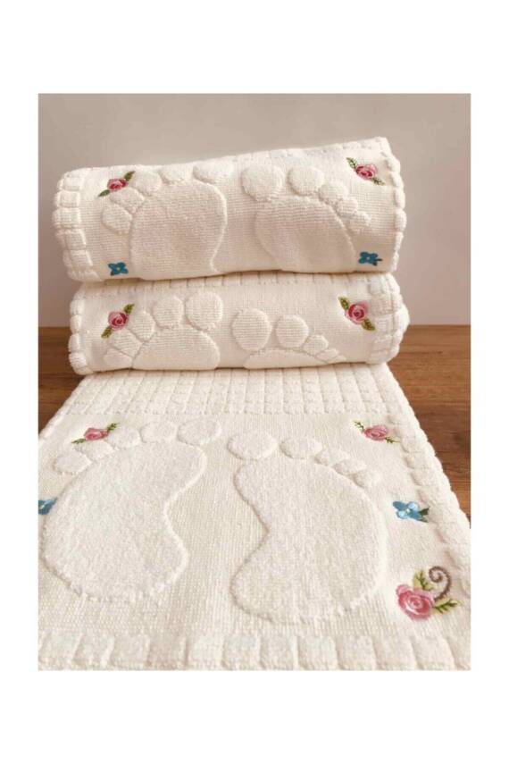 Nakışlı Ayak Havlusu Pamuk 3 Tane Ölçü: 50x70 - 1