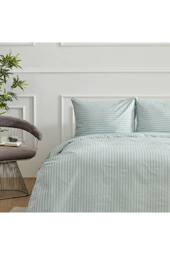 Naturel  Stripe Pamuk Çift Kişilik Nevresim Takımı (Yeşil) - 2