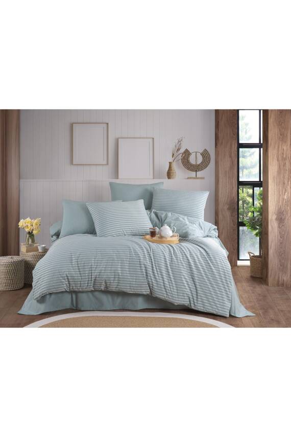 Naturel  Stripe Pamuk Çift Kişilik Nevresim Takımı (Yeşil) - 5