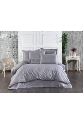 Naturel  Stripe Pamuk Çift Kişilik Nevresim Takımı (Gri)