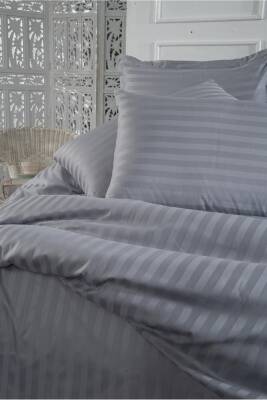 Naturel  Stripe Pamuk Çift Kişilik Nevresim Takımı (Gri) - 2
