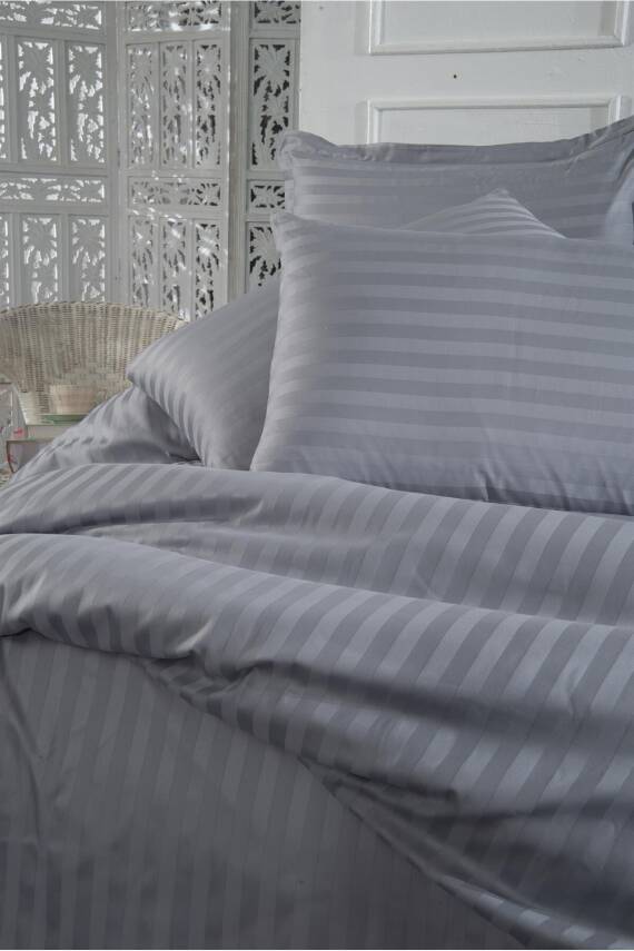 Naturel  Stripe Pamuk Çift Kişilik Nevresim Takımı (Gri) - 2