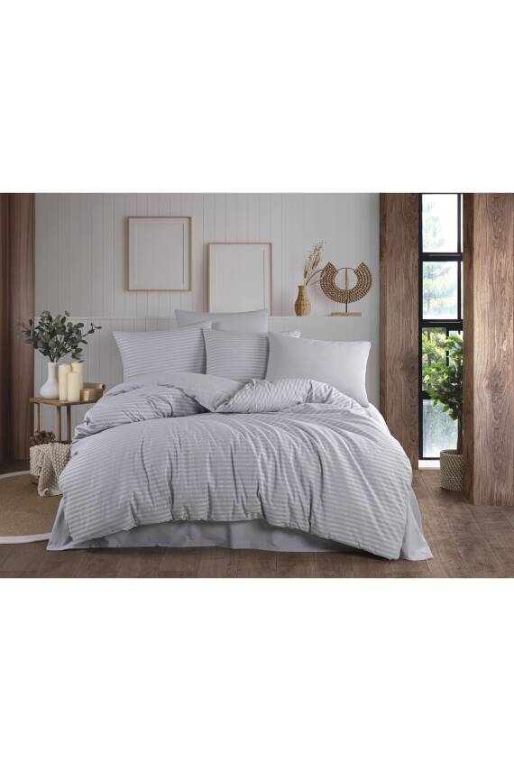 Naturel  Stripe Pamuk Çift Kişilik Nevresim Takımı (Gri) - 3