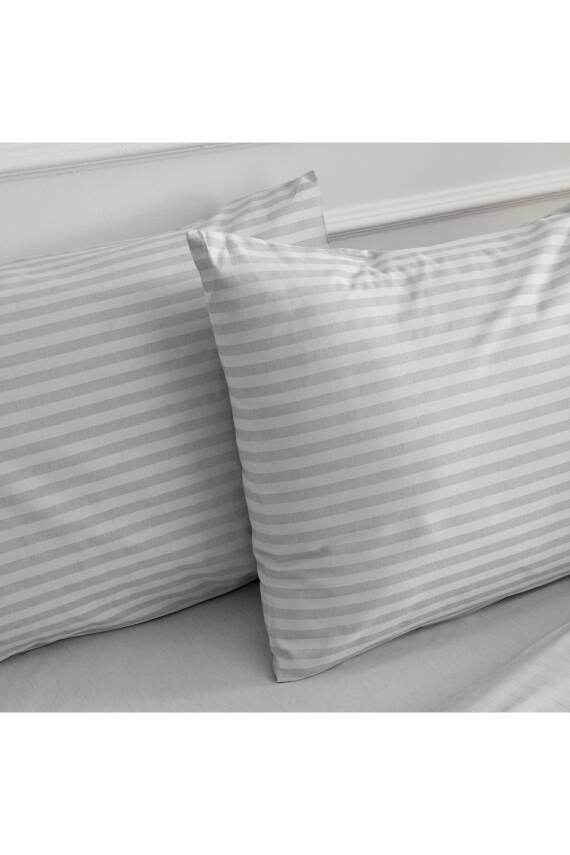 Naturel  Stripe Pamuk Çift Kişilik Nevresim Takımı (Gri) - 4