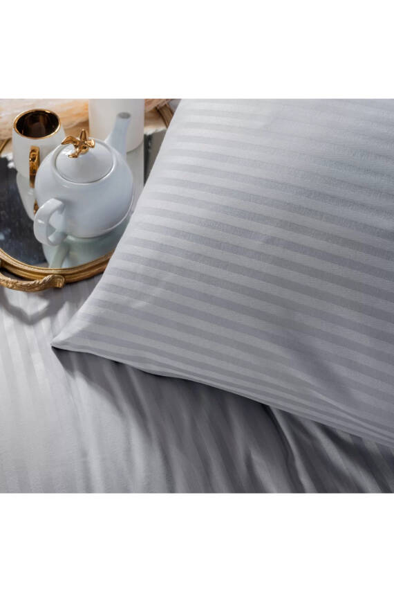 Naturel  Stripe Pamuk Çift Kişilik Nevresim Takımı (Gri) - 5