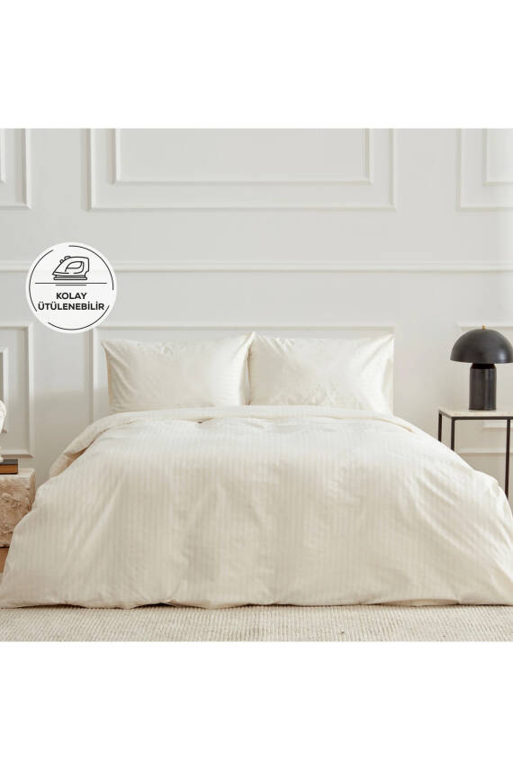 Naturel  Stripe Pamuk Çift Kişilik Nevresim Takımı (Ekru) - 2