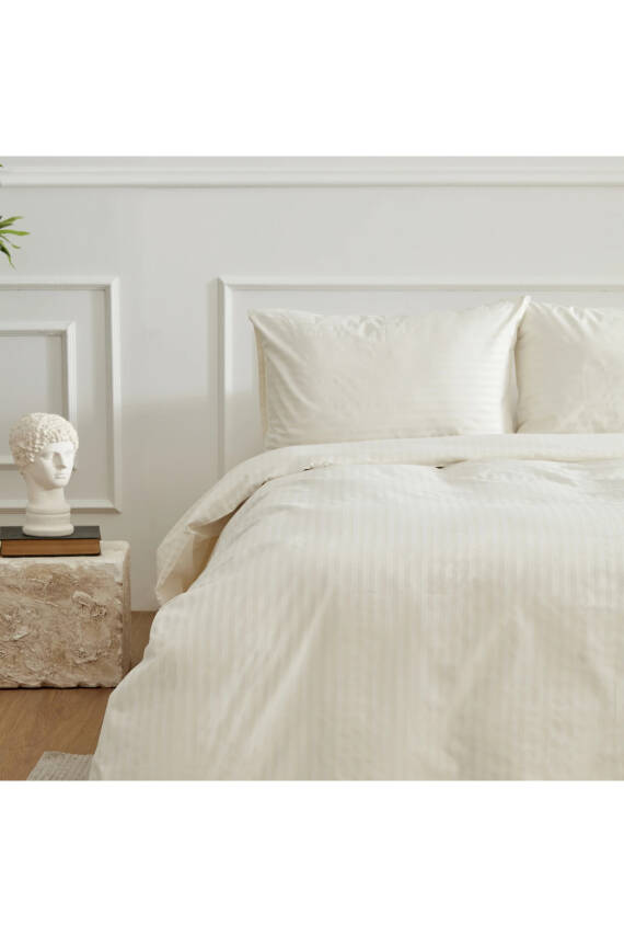 Naturel  Stripe Pamuk Çift Kişilik Nevresim Takımı (Ekru) - 3