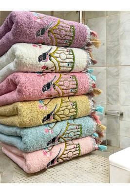 Pamuklu 6'lı Kuş Kafes Nakışlı 50x90 El Yüz Havlu Seti (Asorti)