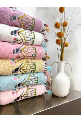 Pamuklu 6'lı Kuş Kafes Nakışlı 50x90 El Yüz Havlu Seti (Asorti) - 2