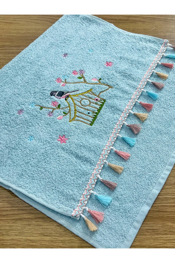 Pamuklu 6'lı Kuş Kafes Nakışlı 50x90 El Yüz Havlu Seti (Asorti) - 3