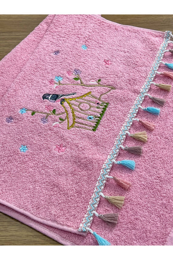 Pamuklu 6'lı Kuş Kafes Nakışlı 50x90 El Yüz Havlu Seti (Asorti) - 4