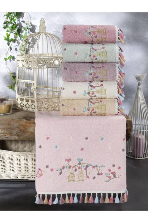 Pamuklu Flora Kafes Nakışlı Püsküllü 6 Lı 30x50 Mutfak Havlu Seti (Çok Renkli) - 3