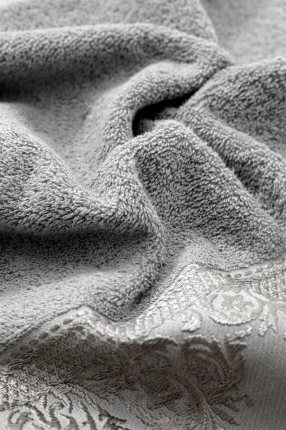 Pamuklu Jakarlı Aile Bornoz Seti (Gri) - 3