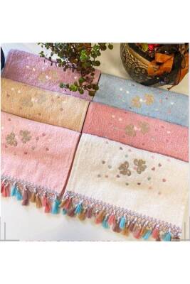 Pamuklu Kelebek Nakışlı Püsküllü 6'lı 30x50 Mutfak Havlu Seti (ASORTİ)