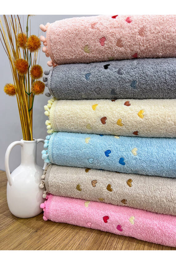 Ponponlu Kalp Nakışlı 6'lı 30x50 Mutfak Havlu Seti (ASORTİ) - 1