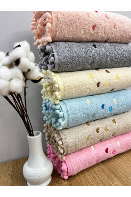 Ponponlu Kalp Nakışlı 6'lı 30x50 Mutfak Havlu Seti (ASORTİ) - 3