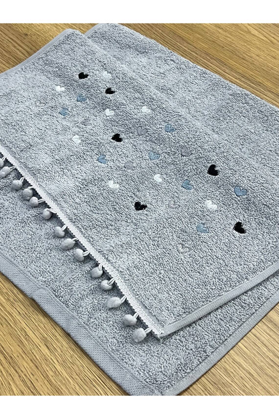Ponponlu Kalp Nakışlı 6'lı 30x50 Mutfak Havlu Seti (ASORTİ) - 5