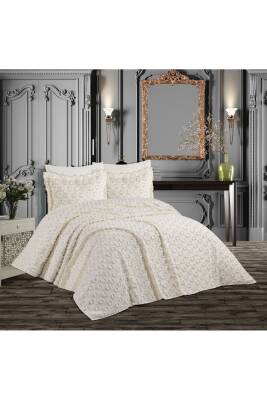 Ponponlu Püsküllü Kutulu Çift Kişilik Yatak Örtüsü Takımı (Ekru)