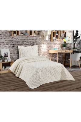 Ponponlu Püsküllü Kutulu Tek Kişilik Yatak Örtüsü (Ekru)