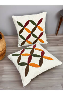 Punch Nakışlı 2 Adet Kırlent Kılıfı (Bej*Bordo)