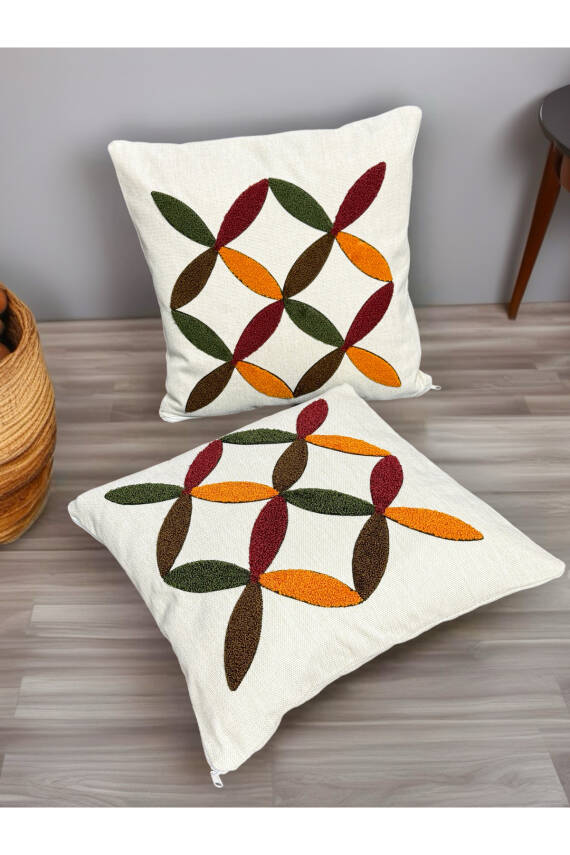 Punch Nakışlı 2 Adet Kırlent Kılıfı (Bej*Bordo) - 1