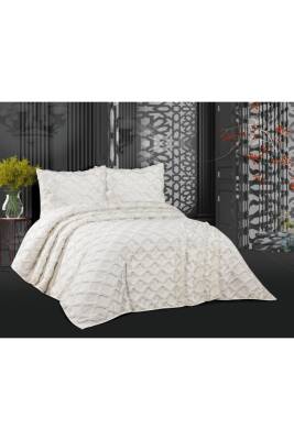 Püsküllü Kutulu Çift Kişilik Yatak Örtüsü takımı (Ekru)