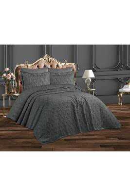 Püsküllü Kutulu Tek Kişilik Yatak Örtüsü (Antrasit)