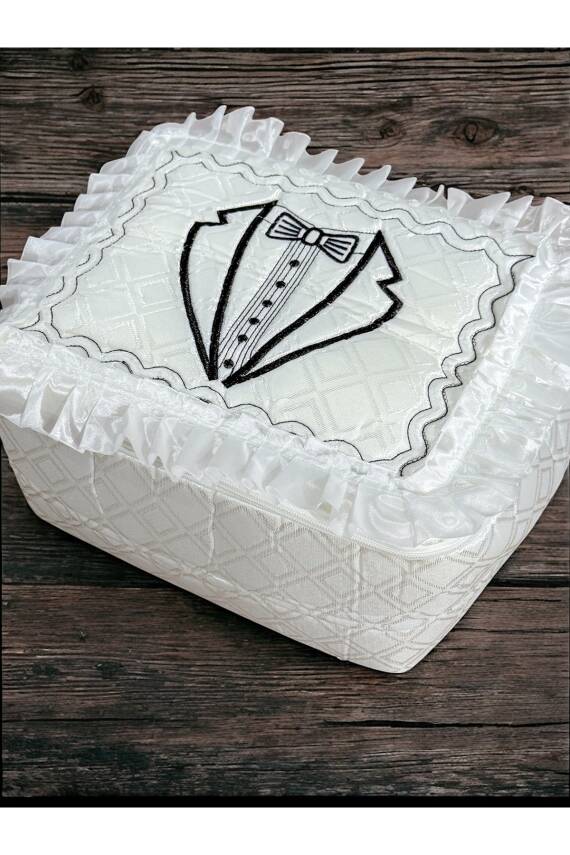 STD Damat Figürlü Bohça 40x35 Söz Nişan Hurcu Çeyizlik Klasik (Ekru) - 2