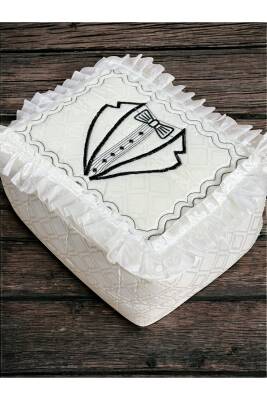 STD Damat Figürlü Bohça 40x35 Söz Nişan Hurcu Çeyizlik Klasik (Ekru) - 3