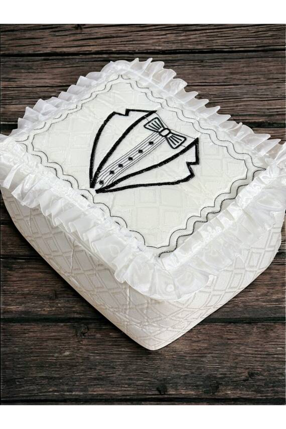 STD Damat Figürlü Bohça 40x35 Söz Nişan Hurcu Çeyizlik Klasik (Ekru) - 3