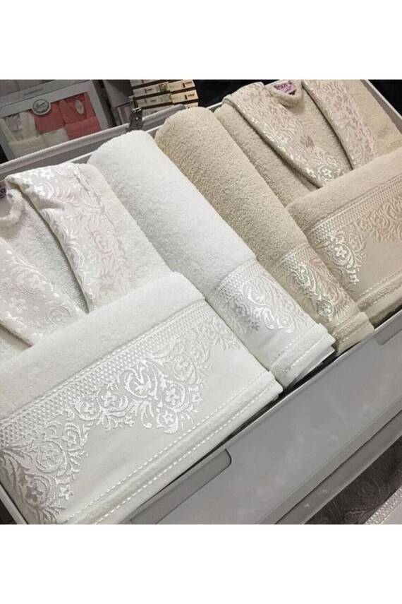 Unisex Bornoz Takımı (beyaz-krem) - 2